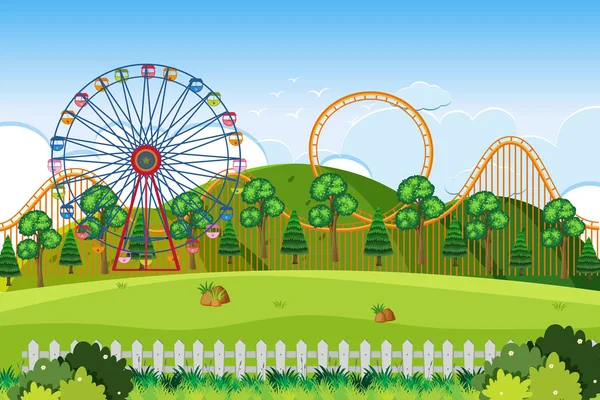 An outdoor scene with amusement park — Stock Vector