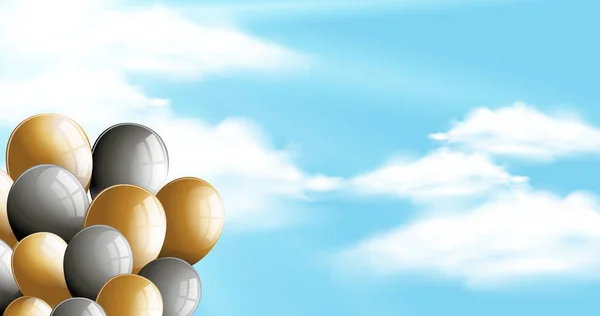 Himmel Hintergrund mit goldenen und silbernen Luftballons — Stockvektor