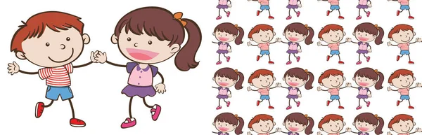 Un motif sans couture sur blanc de personnages simples pour enfants — Image vectorielle