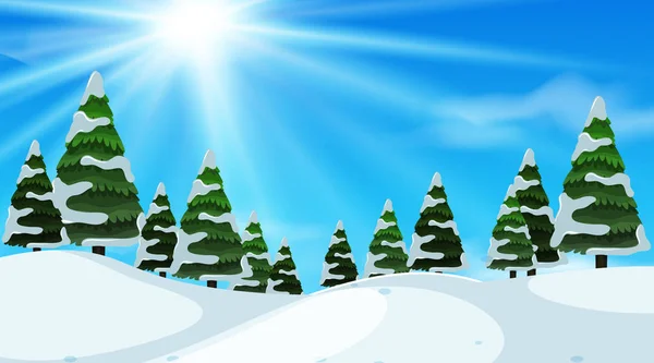 Дизайн тла ландшафту зі снігом на деревах — стоковий вектор