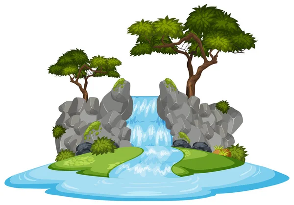 Paisaje natural de cascada con árboles verdes — Vector de stock