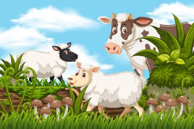 Doğa sahnesinde çiftlik hayvanları