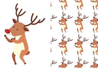 Şenlikli reindeers beyaz üzerinde sorunsuz bir desen