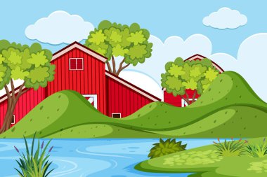 Çiftlik ile bir açık hava sahnesi