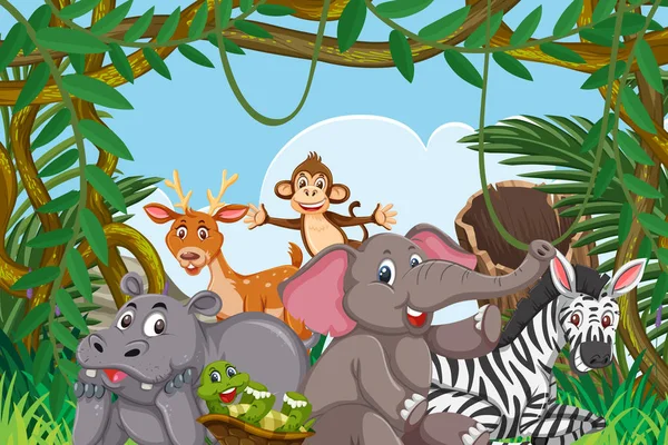 Roztomilá zvířátka v džungli — Stockový vektor