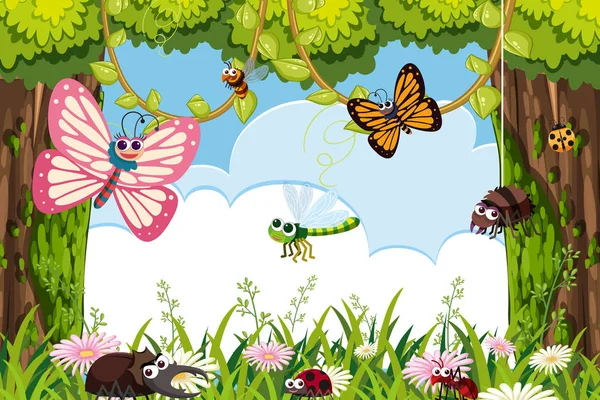 Bugs in de jungle scene — Stockvector