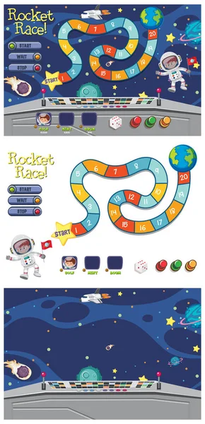Set of game template with astronaut in space — Stock Vector