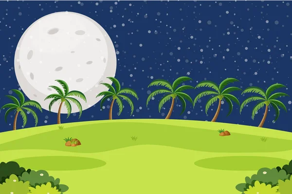Background design of landscape with park on fullmoon night — Stock Vector