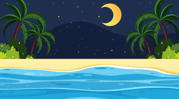 Landscape background design with ocean at night