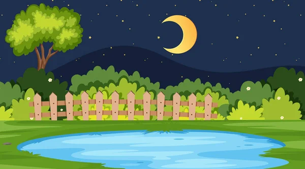 景观背景设计与公园在夜间 — 图库矢量图片