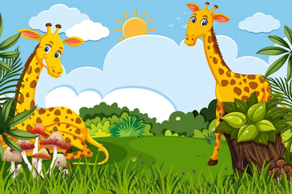 Žirafy v dřevěné scéně — Stockový vektor