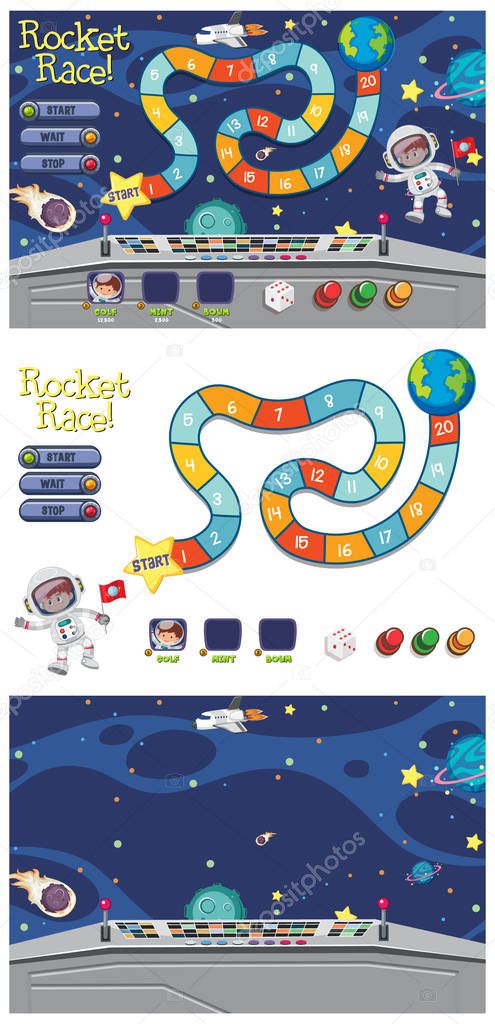 Set of game template with astronaut in space