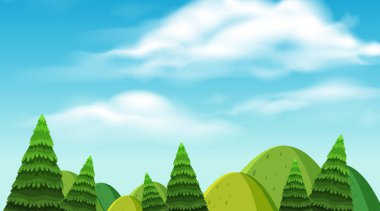 Dağların ve ağaçların peyzaj arka plan tasarımı