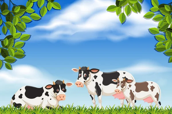 Mucche nella scena della natura — Vettoriale Stock