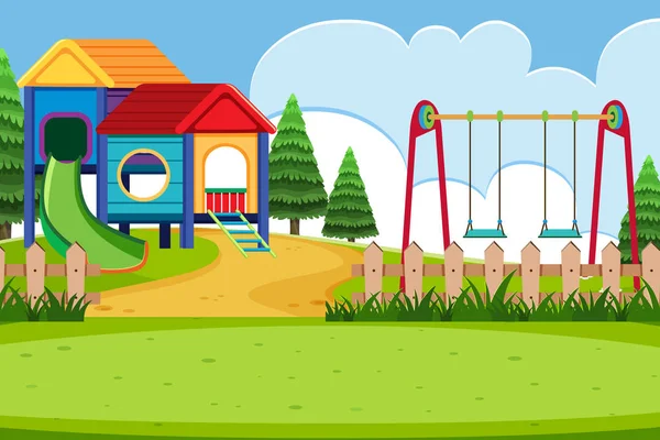 Una escena al aire libre con parque infantil — Vector de stock