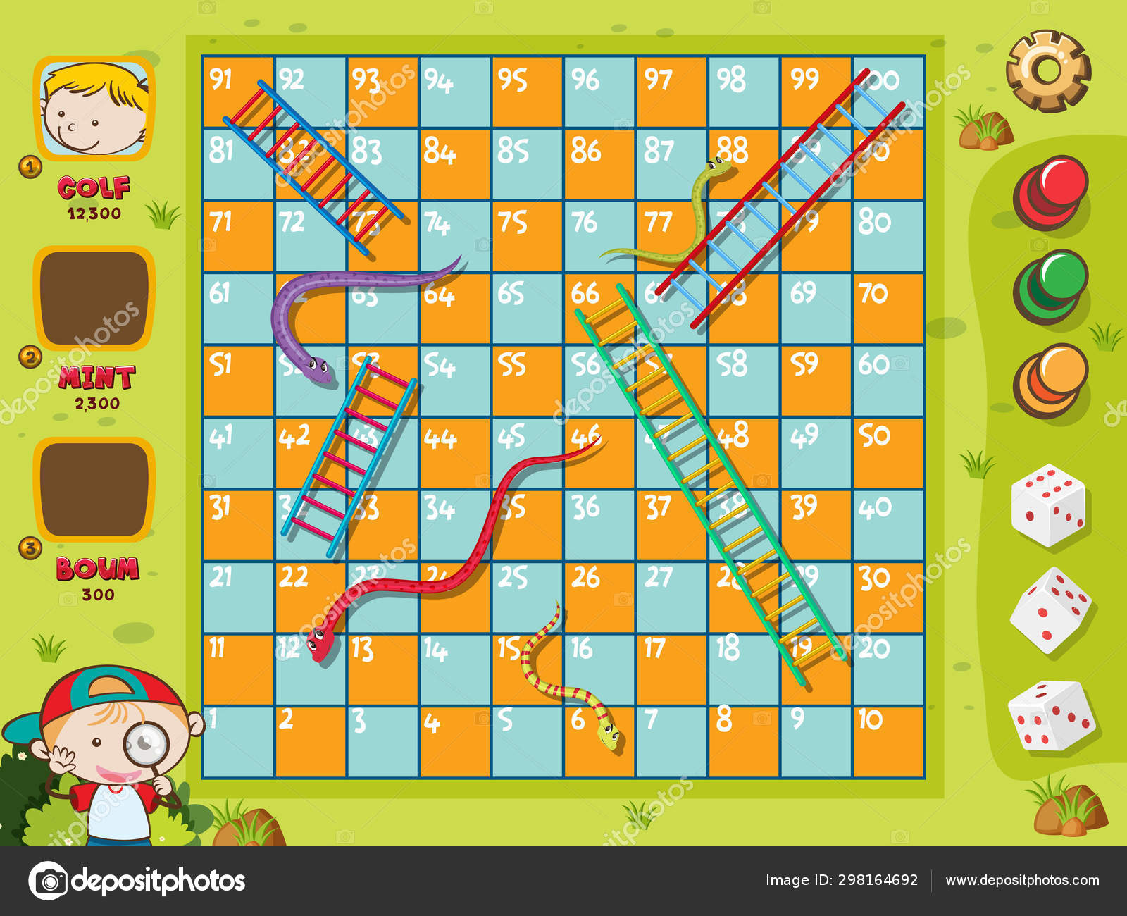 Modelo de jogo de tabuleiro snake ladder para crianças