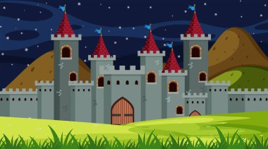 An outdoor scene with castle clipart