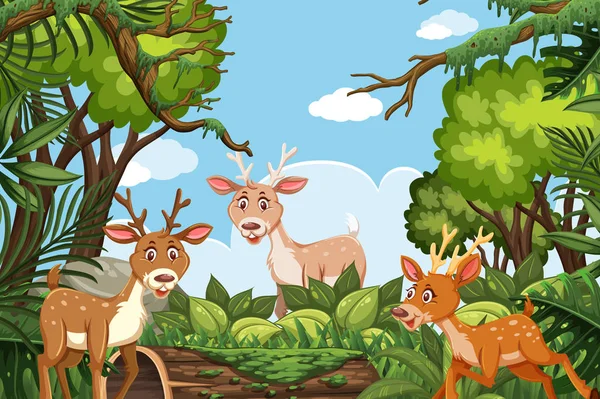 Herten in de jungle scene — Stockvector