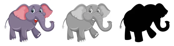 Conjunto de elefante de color y silueta — Archivo Imágenes Vectoriales