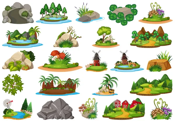 Gran grupo de objetos aislados tema - naturaleza — Vector de stock