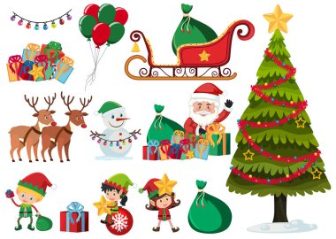 beyaz zemin üzerinde Noel öğeleri kümesi
