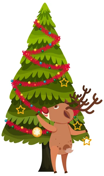 Reindeer and christmas tree on white background — Stock Vector