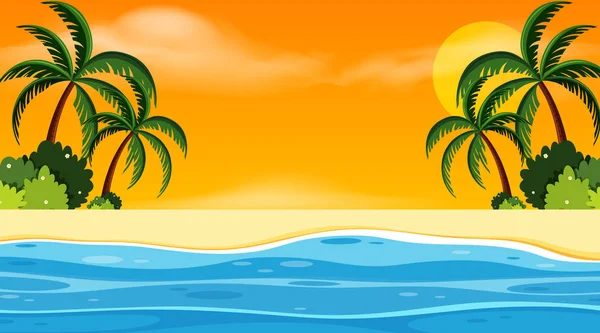 Diseño de fondo de paisaje con playa al atardecer — Vector de stock