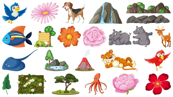 孤立したオブジェクトのセットテーマ - 動物や植物 — ストックベクタ
