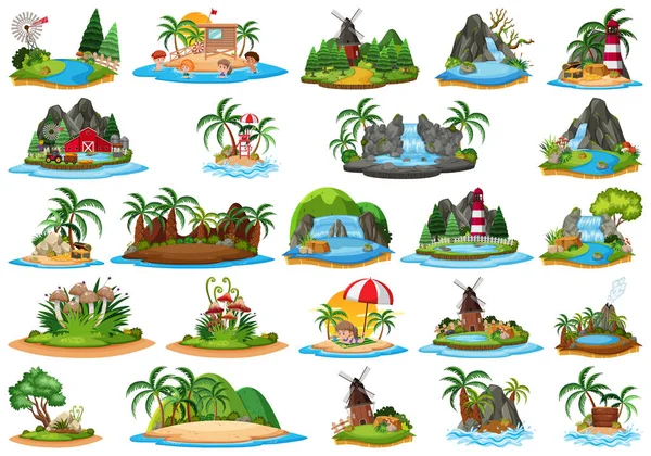 Conjunto de objetos aislados tema - islas — Vector de stock