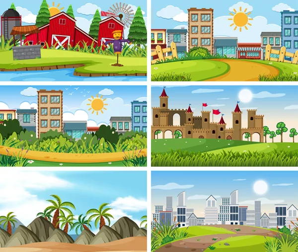 A set of outdoor scene including building — Stock Vector