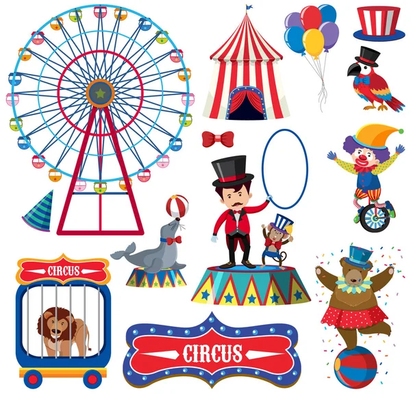 Ensemble d'objets isolés thème cirque — Image vectorielle