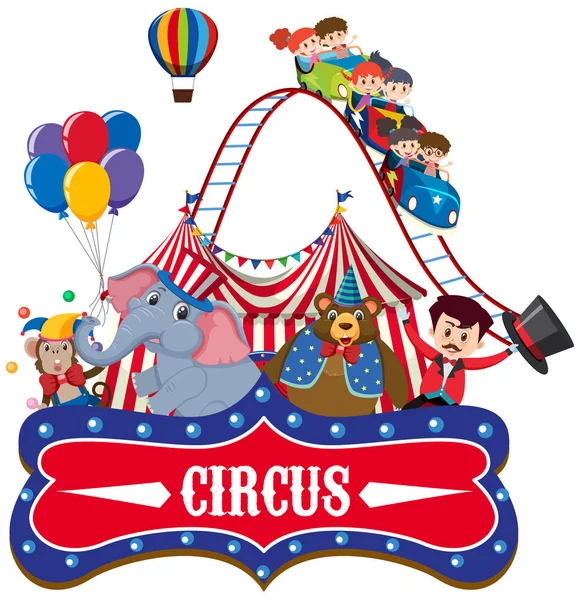 Halka ustası ve hayvanlar ile sirk için etiket şablonu — Stok Vektör