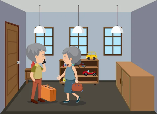 Background Scene Old People Staying Home Illustration — Stock Vector