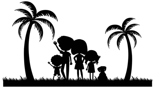 Silhouette Persone Famiglia Parco Illustrazione — Vettoriale Stock