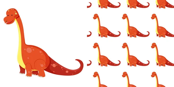 Bezešvé Roztomilé Brachiosaurus Dinosaurus Stín Izolované Bílém Pozadí Ilustrace — Stockový vektor