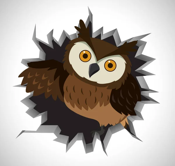 Chouette Hibou Sortant Illustration Murale Fissurée — Image vectorielle