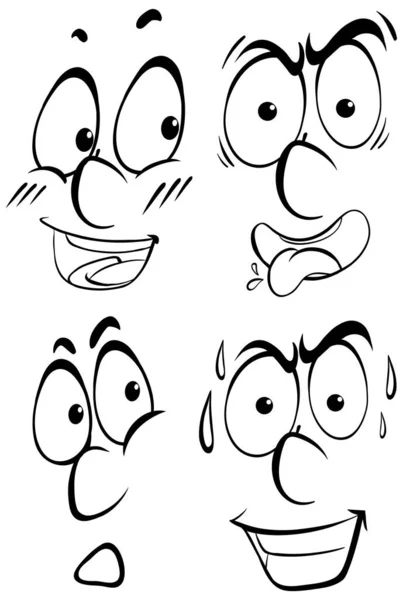 Lidské Tváře Různými Výrazy Obličeje Ilustrace — Stockový vektor