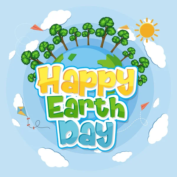 Poster Design Pour Happy Earth Day Avec Illustration Forêt Verte — Image vectorielle