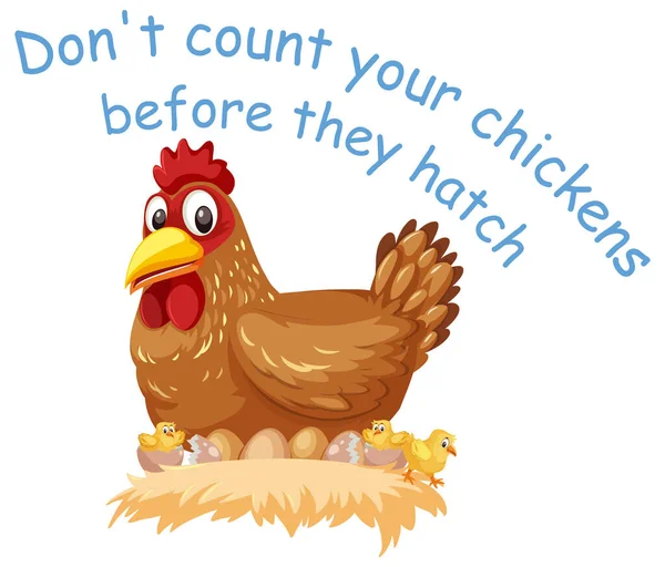 Russian Idiom Picture Description Dont Count Your Chickens Hatch White — стоковый вектор
