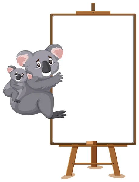 Koalas Tecknad Karaktär Och Tom Banner Vit Bakgrund Illustration — Stock vektor