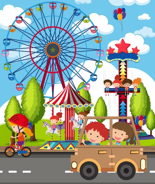 Scène Avec Nombreux Enfants Jouant Dans Illustration Parc — Image vectorielle
