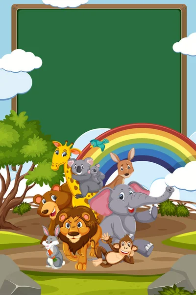 Arkaplanda birçok vahşi hayvanın yer aldığı sınır şablonu tasarımı