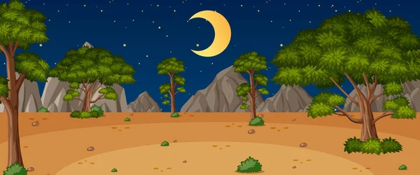 Horizonte Escena Naturaleza Paisaje Con Vista Bosque Luna Cielo Por — Archivo Imágenes Vectoriales