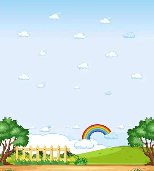 Vertical Nature Scene Landscape Countryside Forest View Rainbow Blank Sky — Stock Vector