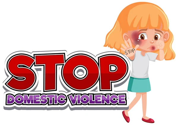 Stop Domestic Violence Font Design Sad Girl Illustration — Stock Vector
