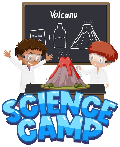 Logo Del Campamento Ciencias Niños Con Ilustración Experimentos Ciencia Volcanes — Archivo Imágenes Vectoriales