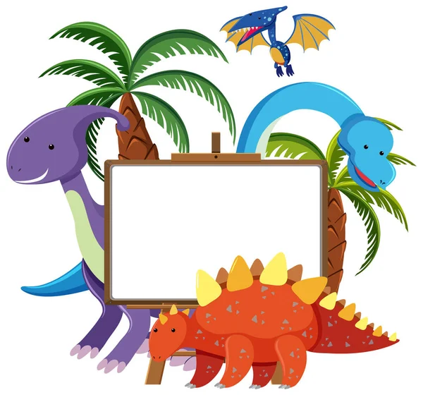 Set Cute Dinosaurs Blank Banner Isolated White Background Illustration — Stock Vector