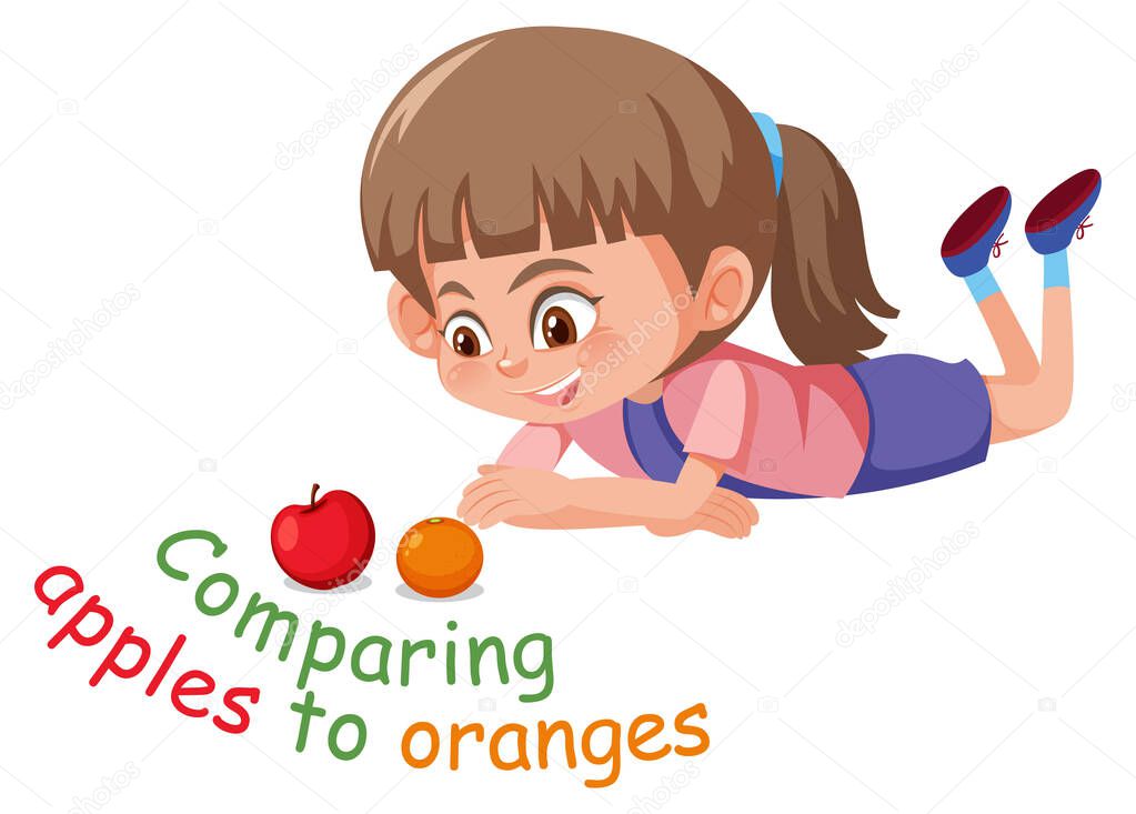 Idioma inglés con descripción de la imagen para comparar manzanas con