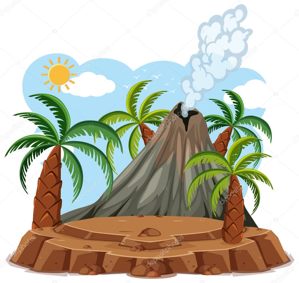 Volcano eruption set cartoon style isolated on white background illustration