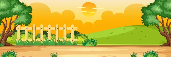 Horizonte Escena Naturaleza Paisaje Rural Con Parte Vista Valla Cielo — Vector de stock